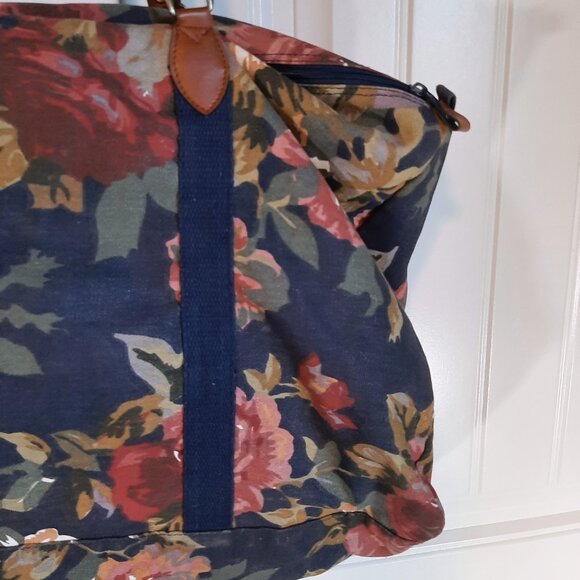 VTG Gitano 80's/90's Navy Floral Cotton Canvas Duffle Weekender Bag - Picture 6 of 16